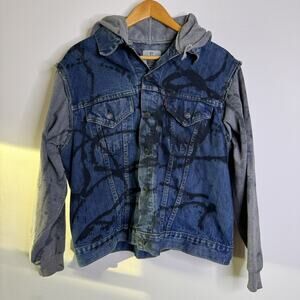 Vintage FURST OF A KIND Handmade Levis Denim Hoodie Jacket Graffiti Custom XL